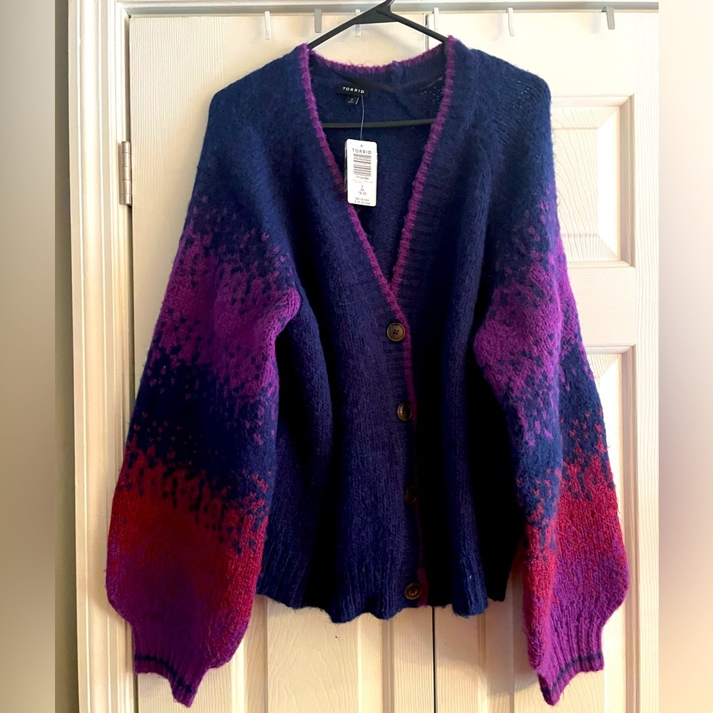 Torrid Navy Blue & Purple Ombre Button Front Cardigan